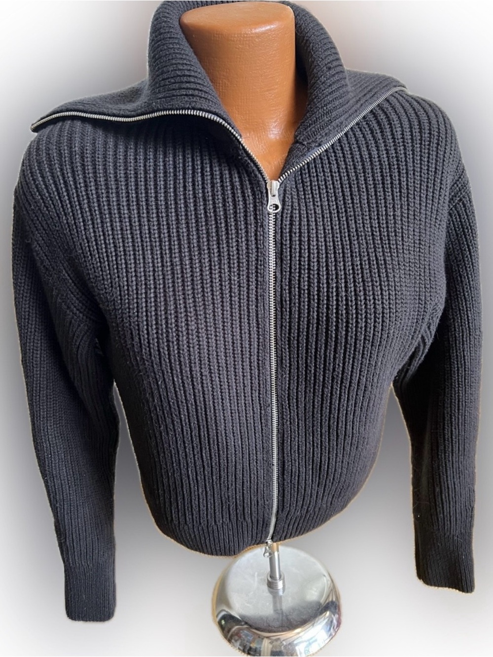 Everlane everyday cotton chunky front zip cardigan sweater organic cotton L - Picture 6 of 9